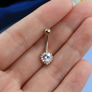 14K Gold Moissanite Belly Button Piercing | Trendy Nature-Inspired Jewelry | Curved Barbell Navel Piercing | Personalized Belly Bar Jewelry