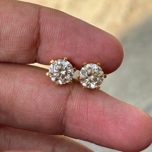 Round Cut Diamond Stud Earrings - 14K Gold Lab Grown Solitaire - Classic Minimalist Bridal Jewelry Gift for Her