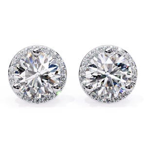 Lab Grown Diamond Stud Earrings: 14k Gold Solitaire, Four Prong