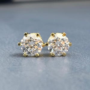 Round Cut Diamond Stud Earrings - 14K Gold Lab Grown Solitaire - Classic Minimalist Bridal Jewelry Gift for Her