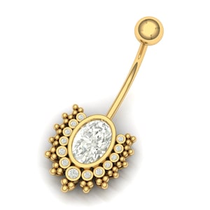 Oval Cut Diamond Navel Piercing Barbell | 14K Gold Belly Button Jewelry | Custom Diamond Body Jewelry | Elegant Belly Piercing