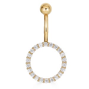 14K Gold Diamond Circle Belly Button Ring: Navel Piercing Jewelry