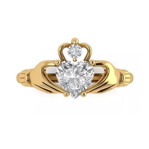 Claddagh Ring: Heart Diamond, Recycled Gold Celtic Engagement Band