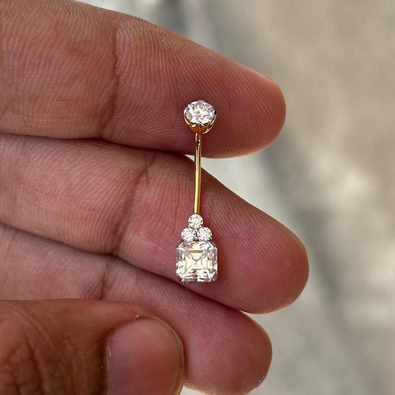14K Gold Diamond Belly Button Ring: Minimalist Navel Piercing
