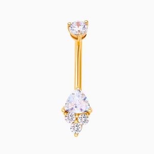 14K Gold Moissanite Diamond Belly Ring | Navel Piercing Jewelry | Curved Barbell Belly Button Ring | Dainty Gold Navel Jewelry