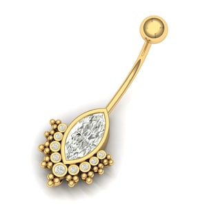 14K Gold Marquise Lab Grown Diamond Belly Ring