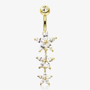 14K Gold Marquise Moissanite Navel Ring | Trendy Hoop Belly Piercing | Navel Jewelry with Sparkling Moissanite | Unique Belly Ring