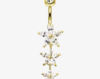 Solid Gold Belly Ring Lab Diamond | 14K IGI Certified Navel Jewelry | Fine Body Piercing Gift Her