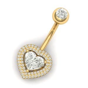 naval piercing 14K Gold Heart Belly Ring | Simple Diamond Navel Piercing | Small Gold Belly Rings | Hoop Belly Button Jewelry