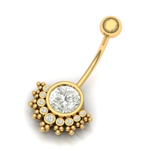 14Kt Gold Navel Ring: 1.00Ct Round Lab Grown Diamond Belly Piercing