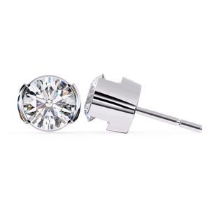 Bezel Set Lab Grown Diamond Studs: Round Cut Solitaire Earrings