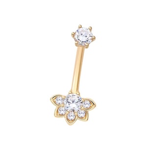 naval piercing 14K Solid Gold Moissanite Diamond Floating Navel Piercing, Curved Barbell Belly Ring, Personalized Belly Button Jewelry