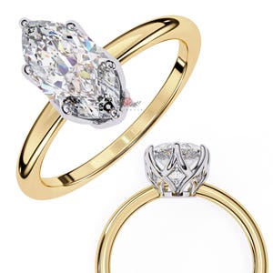 Marquise Cut Lab Grown Diamond Ring 14K Gold Double Band Engagement Ring, Split Shank Diamond Wedding Ring Unique ring gift