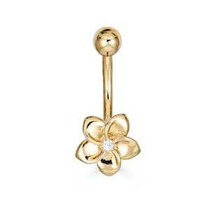 14K Gold Flower Belly Button Piercing Ring | Navel Barbell | Curved Barbell | Elegant Belly Jewelry | Unique Button Navel Ring