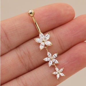 14K Gold Moissanite Diamond | Handcrafted Personalized Navel Piercing Ring | Belly Jewelry for Weddings