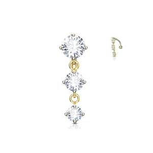 naval piercing 14K Solid Gold Top Drop Dangle Belly Button Ring | Diamond Nature-Inspired Navel Piercing | Curved Barbell Jewelry