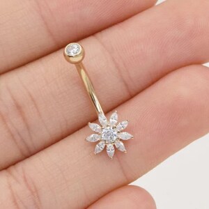 naval piercing 14K Gold Moissanite Belly Button Ring | Diamond Navel Piercing | Barbell Belly Jewelry | Elegant Navel Ring