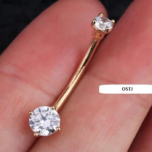 14K Gold Diamond Belly Button Ring | Unique Naval Piercing with Lab Grown Diamond | Navel Curved Barbell Jewelry