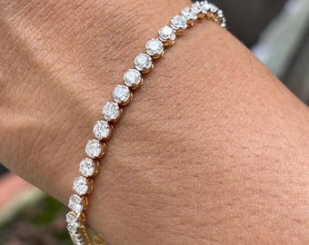 Dainty 5.20 Ct Lab Grown Diamond Tennis Bracelet: 14K Gold, Wedding Jewelry
