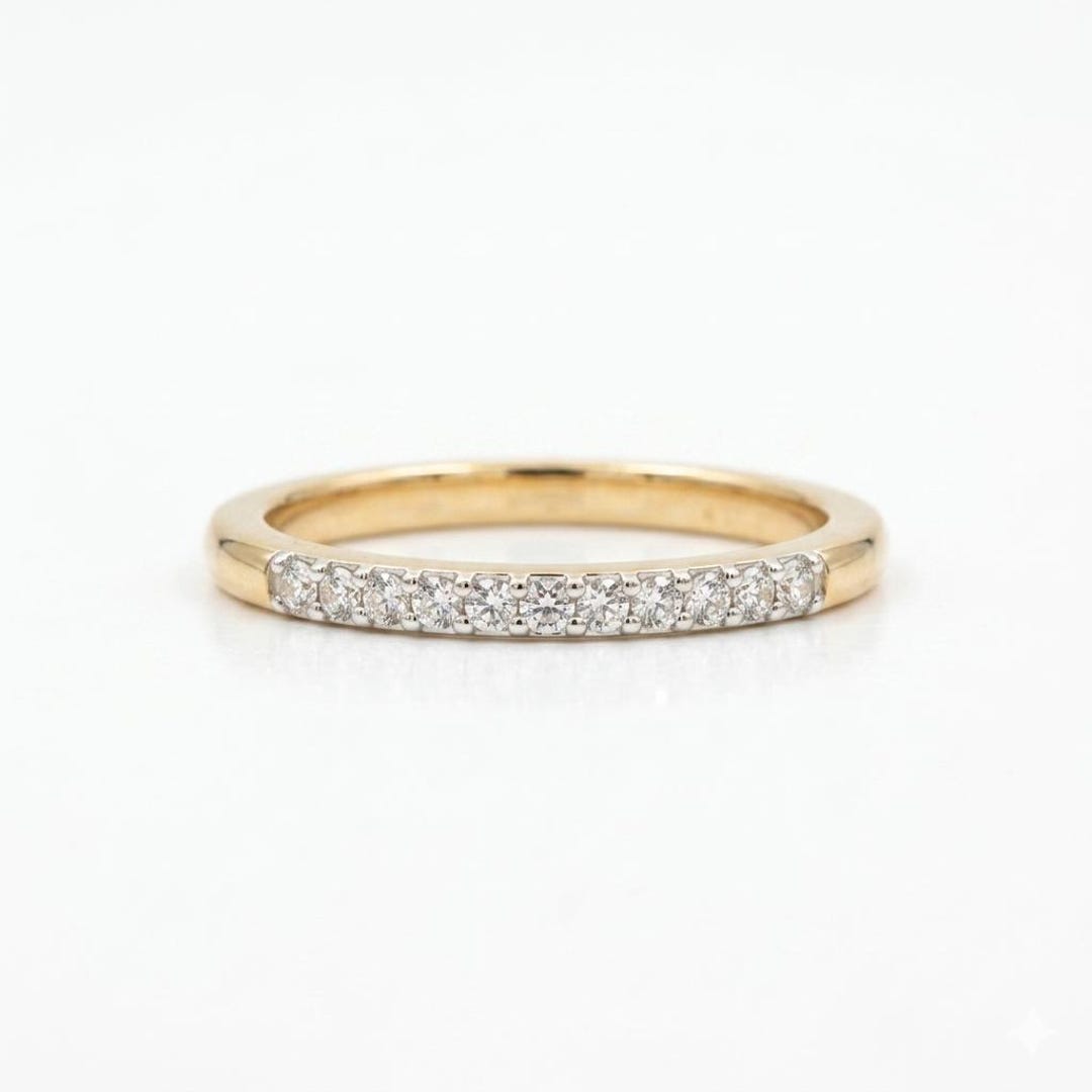 Dainty Yellow Gold Diamond Wedding Band | Thin Half Eternity Ring - Etsy