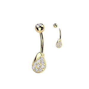 14K Gold Moissanite Diamond Belly Button Ring,Trendy Nature Inspired Jewelry,Curved Barbell Navel Ring,Personalized Belly Piercing Jewelry