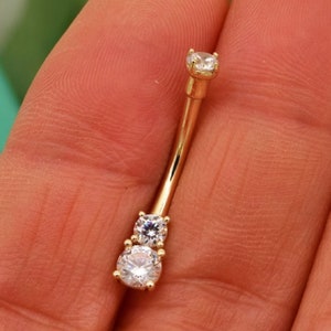 naval piercing 14K Gold Moissanite Diamond Belly Button Ring | Custom Handcrafted Surf-Inspired Navel Piercing | Snug & Prong Barbell