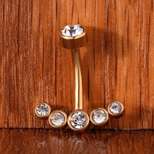 14K Gold Bezel Set Belly Button Ring-Diamond Navel Piercing-Minimalist Gold Belly Jewelry-Solid Gold Curved Barbell-Unique Belly Piercing