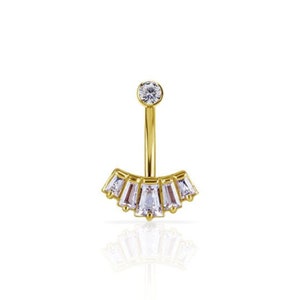 14K Gold Moissanite Belly Button Ring Dainty 16g Curve Barbell with Diamond Navel Piercing Jewelry Barbell Belly Button Jewelry