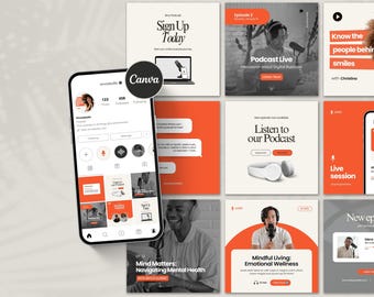 100 Podcast Instagram Post & Story Templates | Podcast | Podcast Template | Podcast Post | Canva Template | Instagram Template