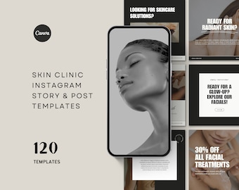 120 Aesthetic Skin Clinic Instagram Post & Story Templates | Skin Clinic | Editable Template | Canva Template | Instagram Template