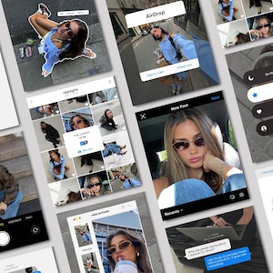 Op de afbeelding: Een collage van screenshots van smartphones met een persoon die een zonnebril en verschillende outfits draagt. De screenshots tonen social media-berichten, sms-berichten en camera-app-interfaces. De kleurstelling is licht en luchtig, met focus op mode en lifestyle.