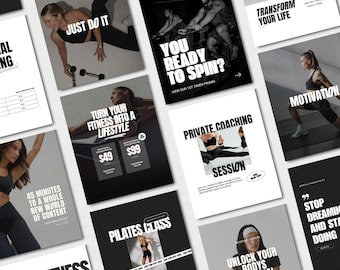 Fitness Coach Instagram Templates Canva | Gym Social Media Kit | Personal Trainer Content Bundle | 100 Editable Canva Templates
