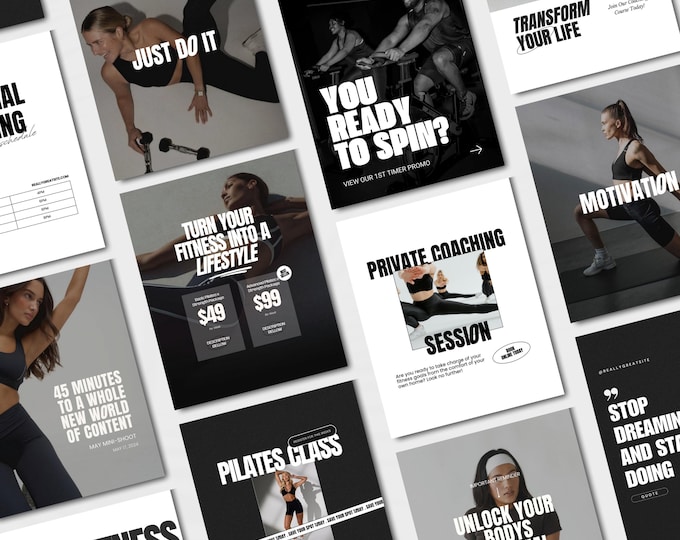Fitness Coach Instagram Templates Canva | Gym Social Media Kit ...