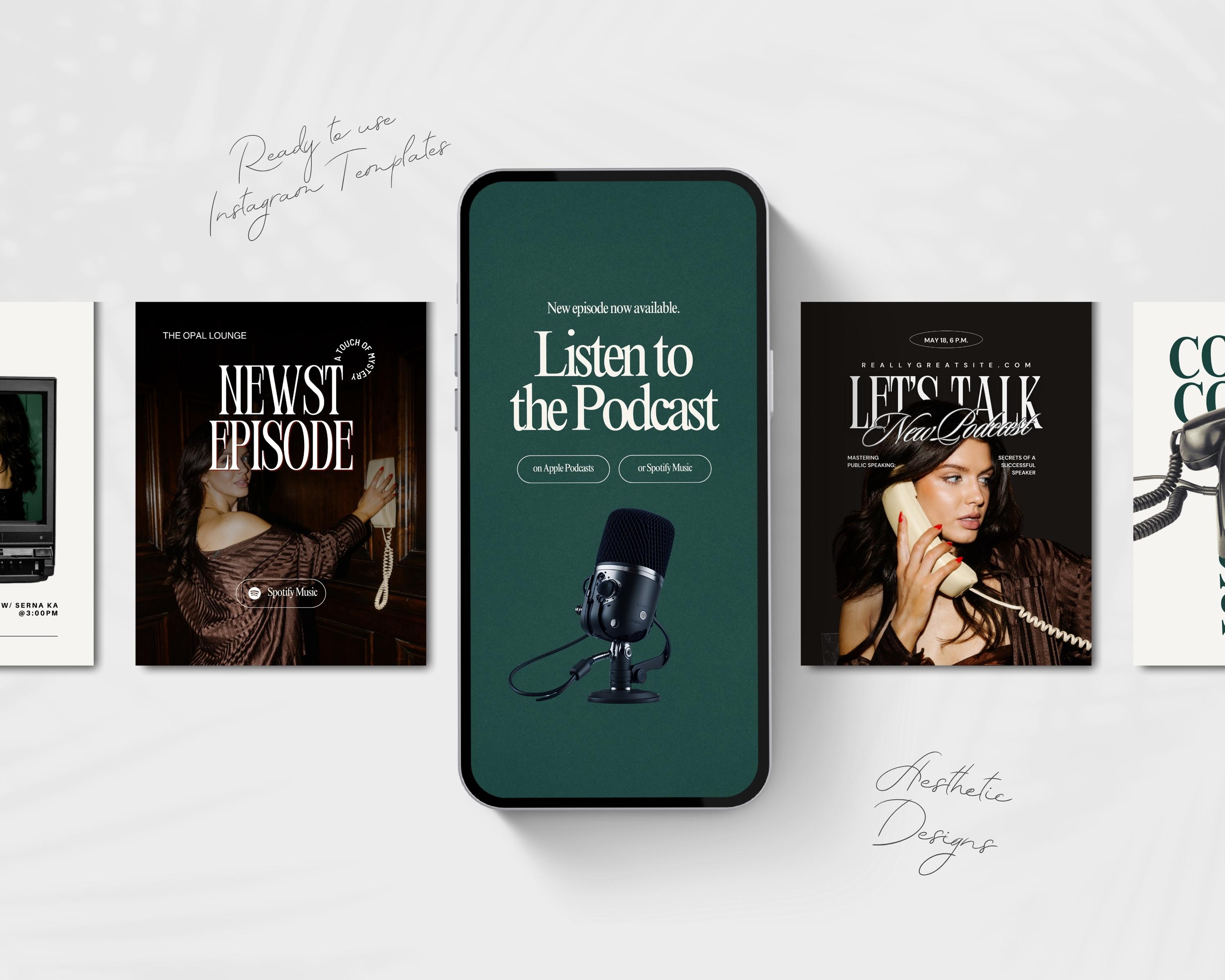 80 Luxury Aesthetic Podcast Instagram Post &amp; Story Templates | Podcast Template | Editable ...