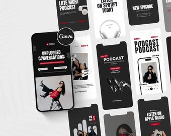 70 Aesthetic Podcast Instagram Story Templates | Podcast Template | Editable Template | Canva Template | Instagram Template