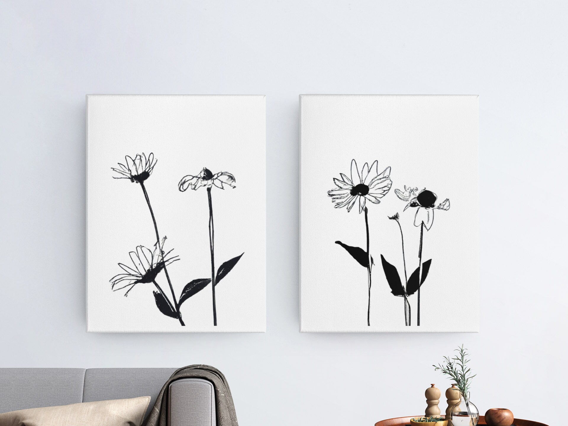 Minimalist Flower Line Drawing Print Set of 2 (Instant Download) - Etsy