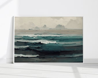 Ocean Wall Art Prints, Pastel Ocean Painting, Simple Seascape Wall Art, Printable Art