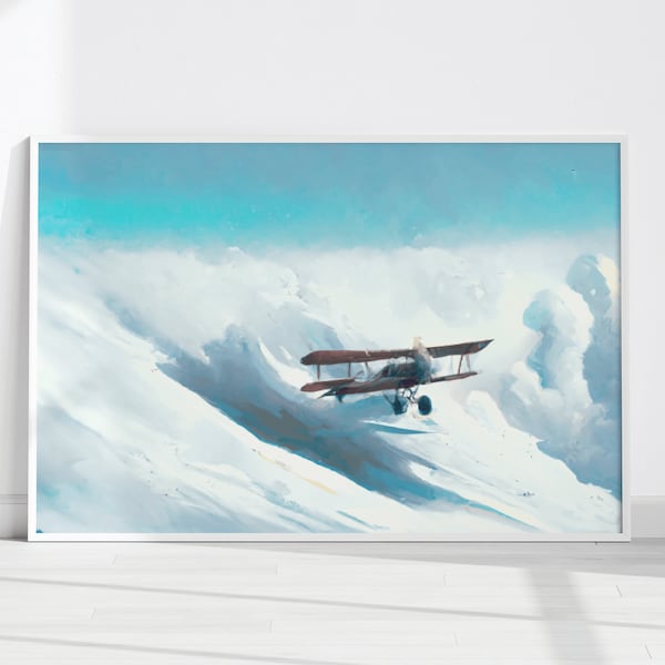 Plane Wall Art, Clouds Painting, Aviation Poster, Printable Art