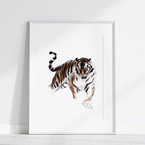 Chinese Tijger Kunst aan de muur, Kleurrijke Japanse Aquarel schilderij, Safari Dieren Prints, Jungle Wall Art, Afdrukbare Kunst