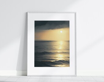 Ocean Sunset Wall Art, Seascape Prints, Golden Hour Painting, Sailing Print, Printable Art