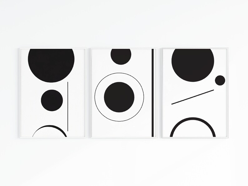 Black Abstract Art Print Set of 3 Minimal Black and White Etsy