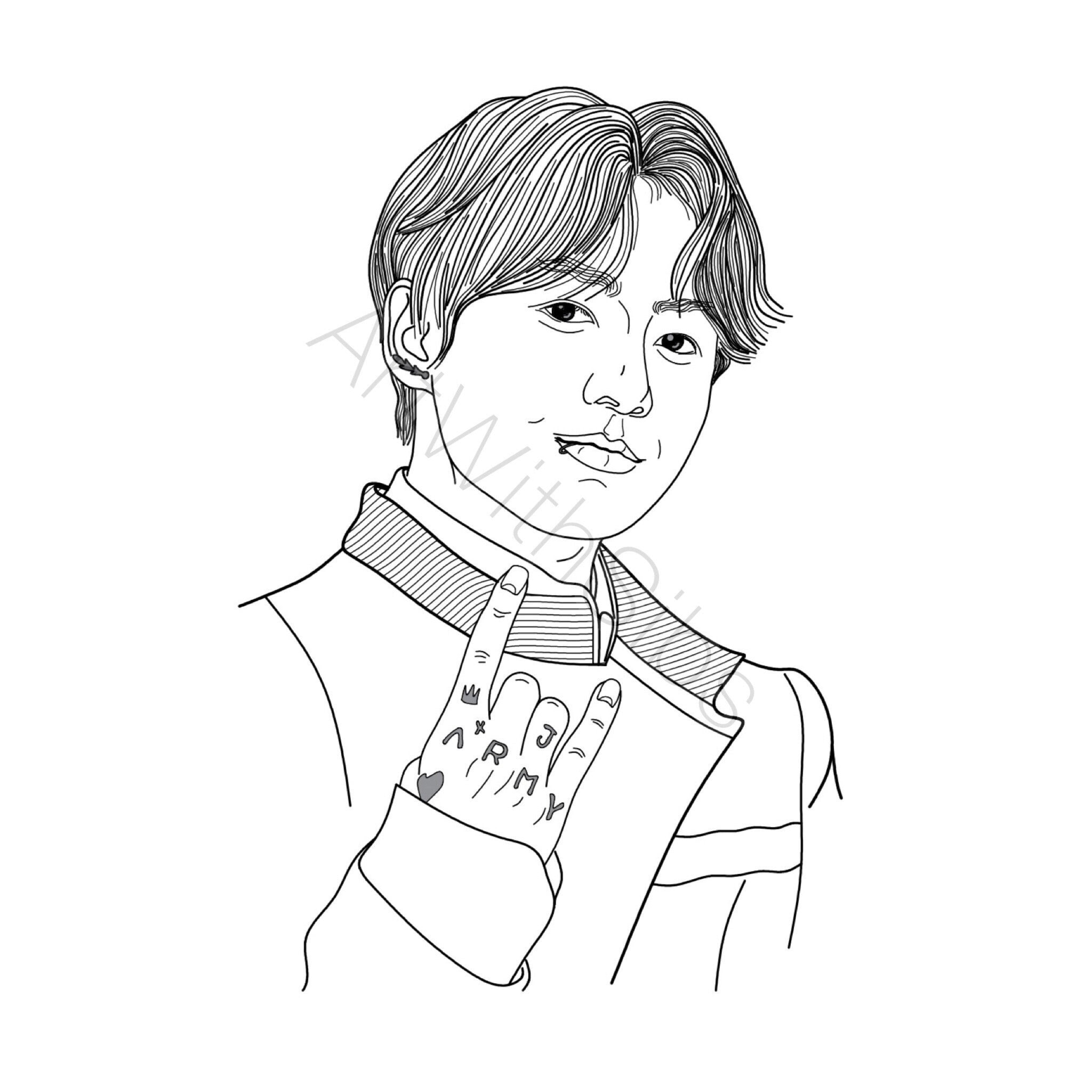 BTS Sketch/line Drawing | Taehyung | Jungkook | Jin | Jimin | Suga | Jhope  | RM | Namjoon | V | Army | Bangtanboys | KPOP - Etsy, image size:2048x2048