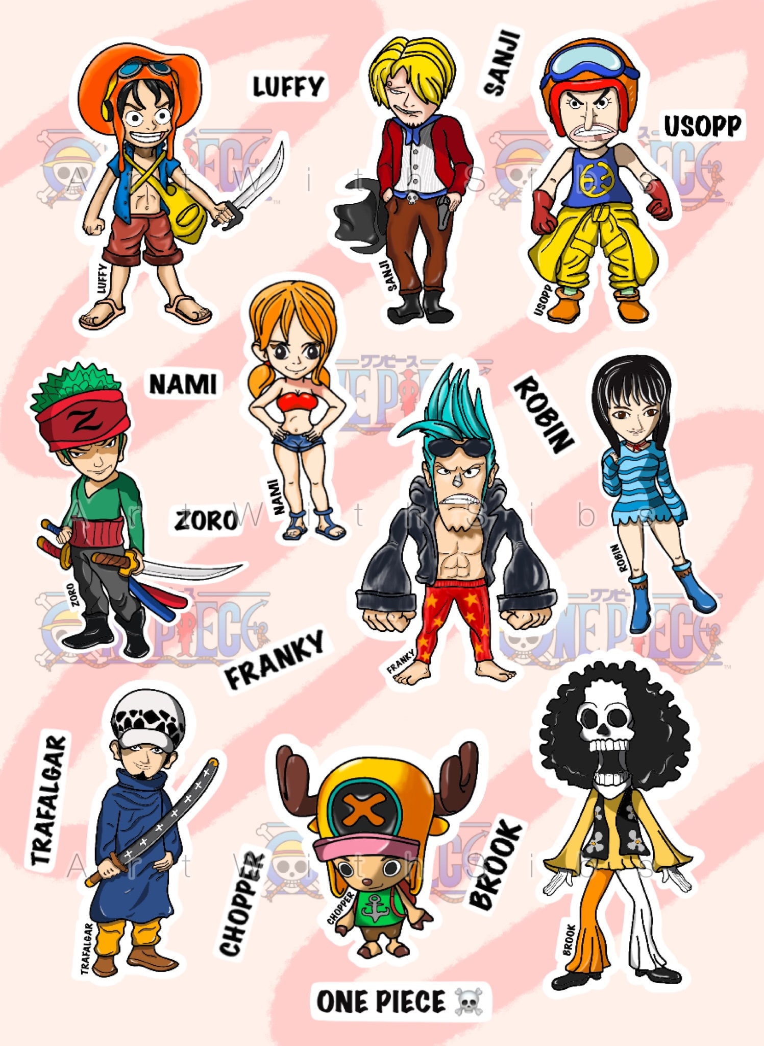 One Piece Stickers with names | 1 Pack | Anime Stickers