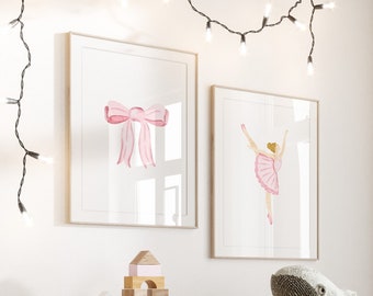 Set of 2 Ballet Prints, Printable Ballerina Poster, Playroom Wall Decor, Girl Nursery Decor, Girly Wall Art, Ballet Dancer Gifts, Pink Print