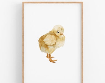 Impresión de pollito bebé / Decoración de guardería de granja imprimible, póster de animales de granja de pollos, impresiones de granja para sala de juegos, arte de pared rústico, guardería de niña