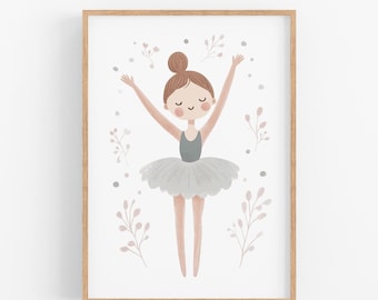Ballerina Print | PRINTABLE Ballet Wall Art, Pretty Ballet Dancer Poster, Ballerina Nursery Decor, Girly Wall Art, Cute Toddler Room Decor