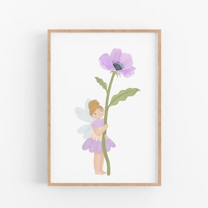 Flower Fairy Print | PRINTABLE Fairy Wall Art, Flower Fairy Art Print, Digital Girly Wall Art, Whimsical Nursery Girls Toddler Room Decor