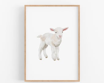 Lamb Print | Printable Farm Nursery Decor, Baby Lamb Wall Art, Farm Animals Poster, Cute Barnyard Playroom Decor, Farmyard Sheep Art Print