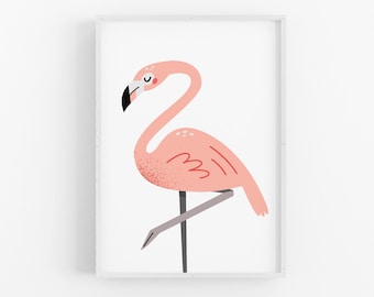 Impresión de flamencos / Impresiones de vivero temático de la selva, Decoración de vivero Safari, Cartel de animales Safari, Conjunto de pared de galería de vivero tropical imprimible