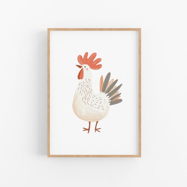 Chicken Print | Printable Farm Nursery Decor, Rooster Farm Animals Poster, Hen Rustic Wall Art, Farm Prints for Playroom, Baby Boy Nursery